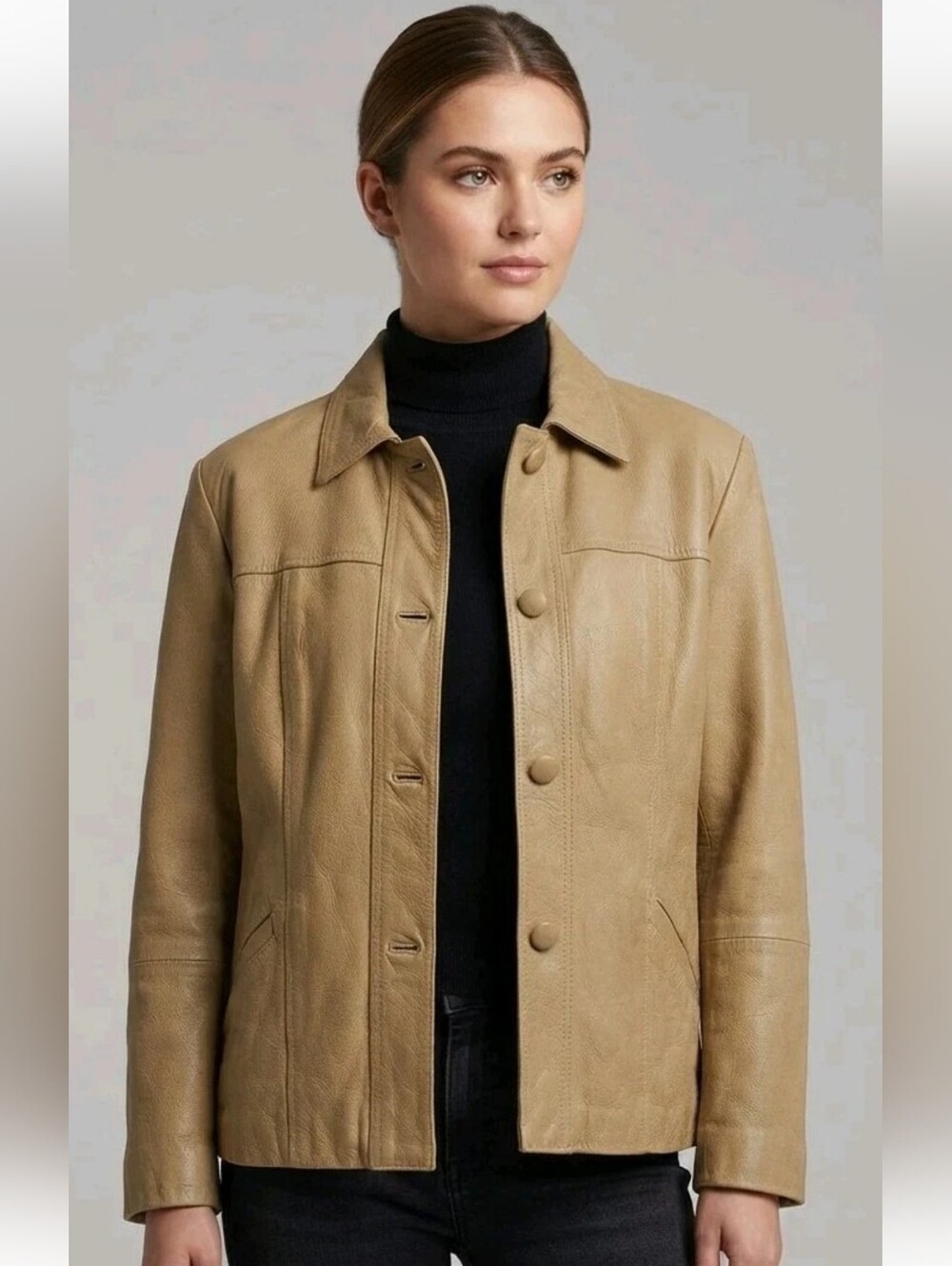 Moda Italia Leather El Mundo De La Chamarra Jacket Beige Women's Mexico! Size M